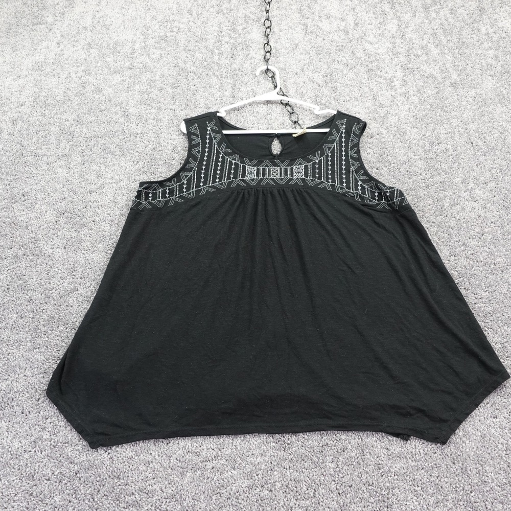 Faded Glory Tank Top Womens 2X Black Soot Embroidered Sharkbite Hem